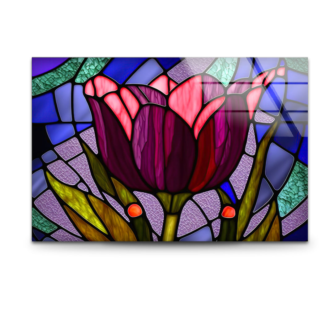 Stained Glass Tulip Wall Art – Vibrant Floral Glass Panel Decor