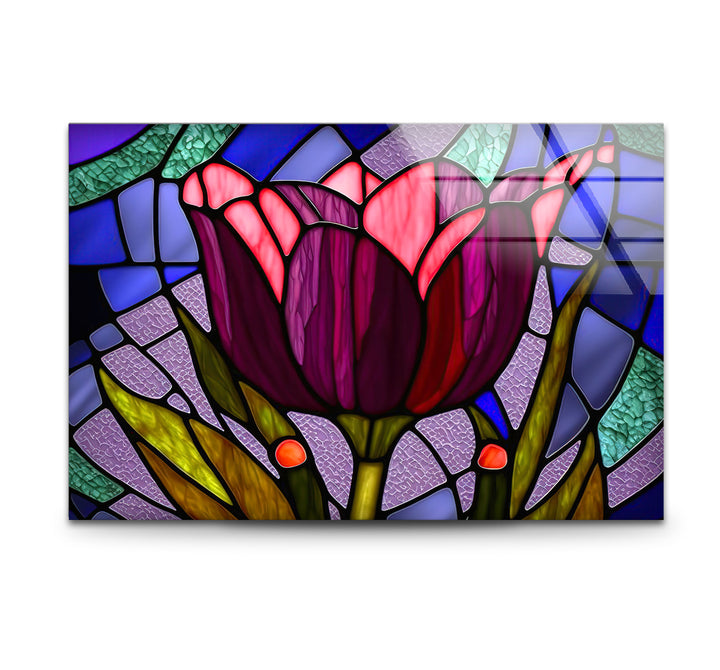 Stained Glass Tulip Wall Art – Vibrant Floral Glass Panel Decor