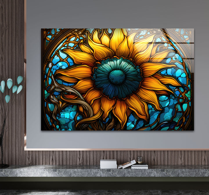 Sonnenblumen-Buntglas-Wandkunst – Lebendiges, florales, von der Natur inspiriertes Dekor 