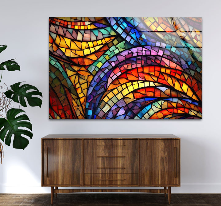 Lebendige Buntglas-Wandkunst – Farbenfrohes abstraktes Mosaik-Design