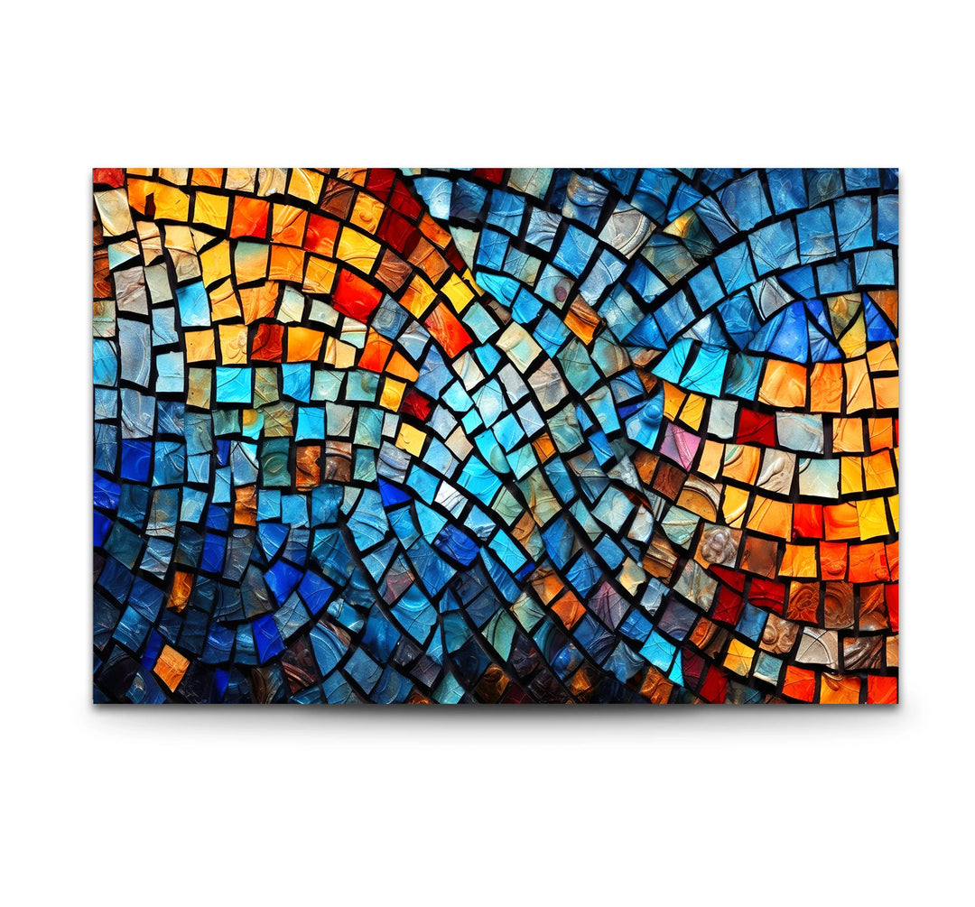 Vibrant Mosaic Wave Glass Wall Art – Colorful Abstract Squares Decor - MyPhotoStation