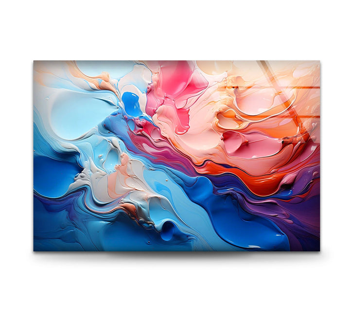 Color Flow Abstract Glass Wall Art – Vibrant Blue & Pink Modern Decor - MyPhotoStation
