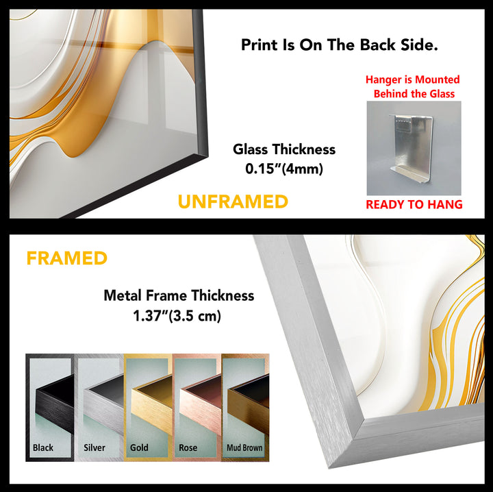 White Gold Fluid Wall Art – Modern Abstract Glass Print for Interior Elegance