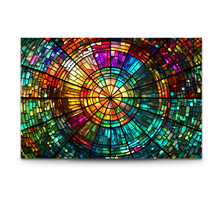 Strahlende Mosaik-Wandkunst aus Buntglas – Farbenfrohes, kreisförmiges Fensterdesign 