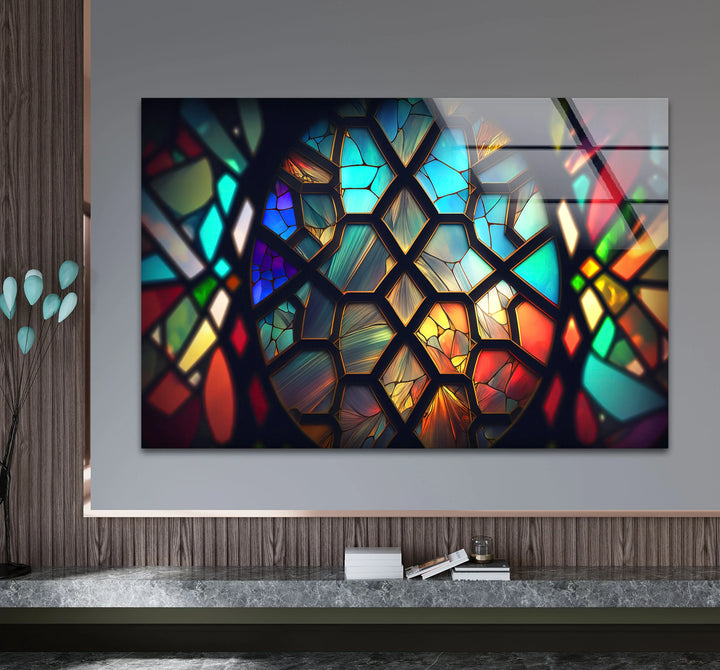 Stained Glass Window Wall Art – Vibrant Geometric Light Reflections - MyPhotoStation