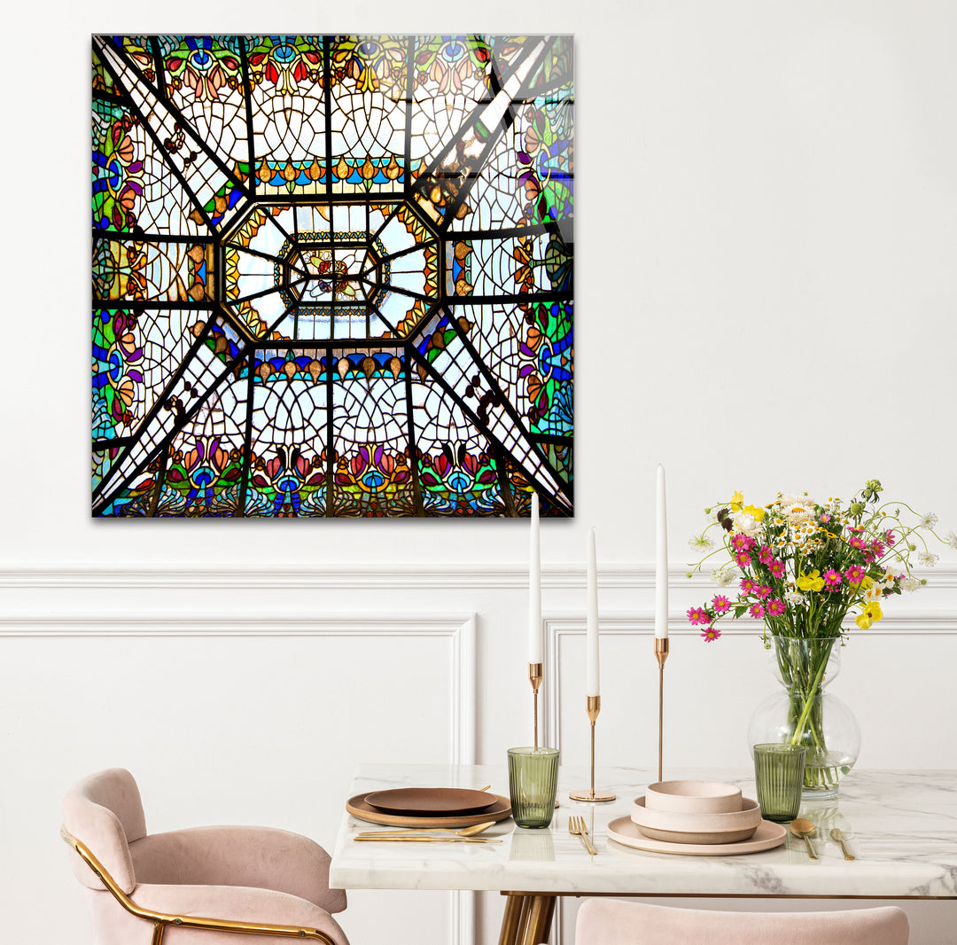 Buntglas-Deckenwandkunst – Elegantes architektonisches Glasdesign 