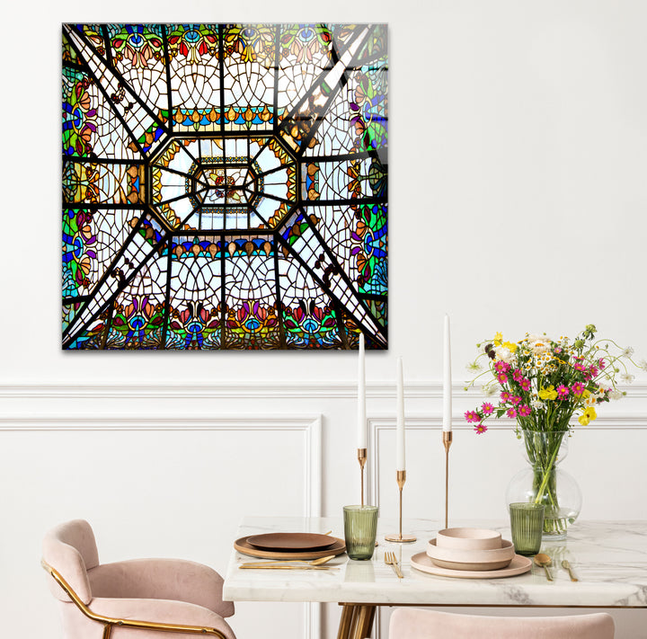 Buntglas-Deckenwandkunst – Elegantes architektonisches Glasdesign 