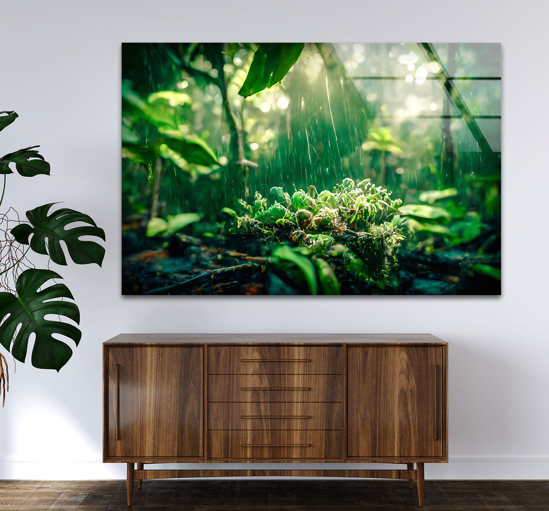 Lush Rainforest Glass Wall Art – Tranquil Greenery & Nature Serenity
