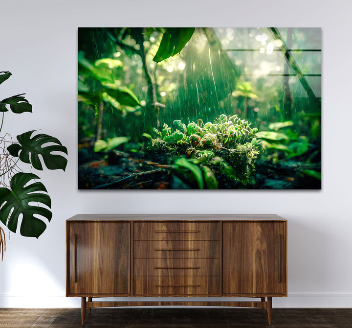 Lush Rainforest Glass Wall Art – Tranquil Greenery & Nature Serenity