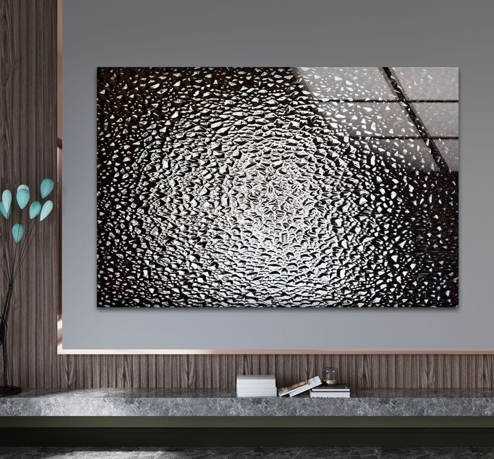 Monochrome Wandkunst aus zerbrochenem Glas – Abstrakter Textur-Glasdruck