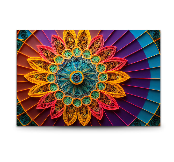 Mandala Glass Wall Art – Vibrant 3D Geometric Paper Design