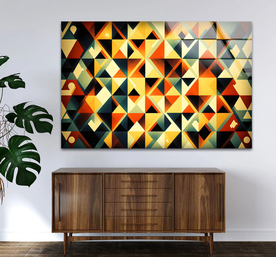 Geometric Amber Glass Wall Art – Bold Retro Triangle Pattern Decor - MyPhotoStation