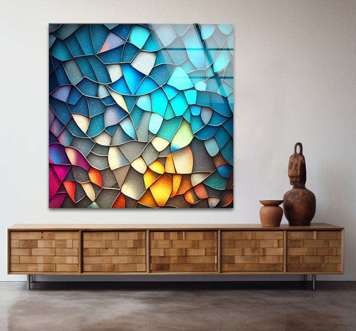 Schimmernde Prisma-Mosaik-Glaswandkunst – Strahlende abstrakte Scherben 