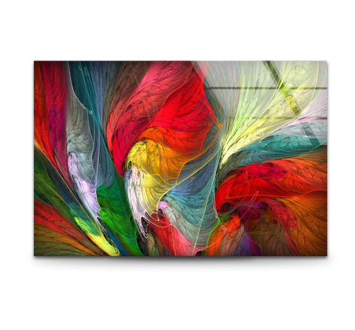 Colorful Feather Burst Wall Art – Abstract Rainbow Glass Print Decor