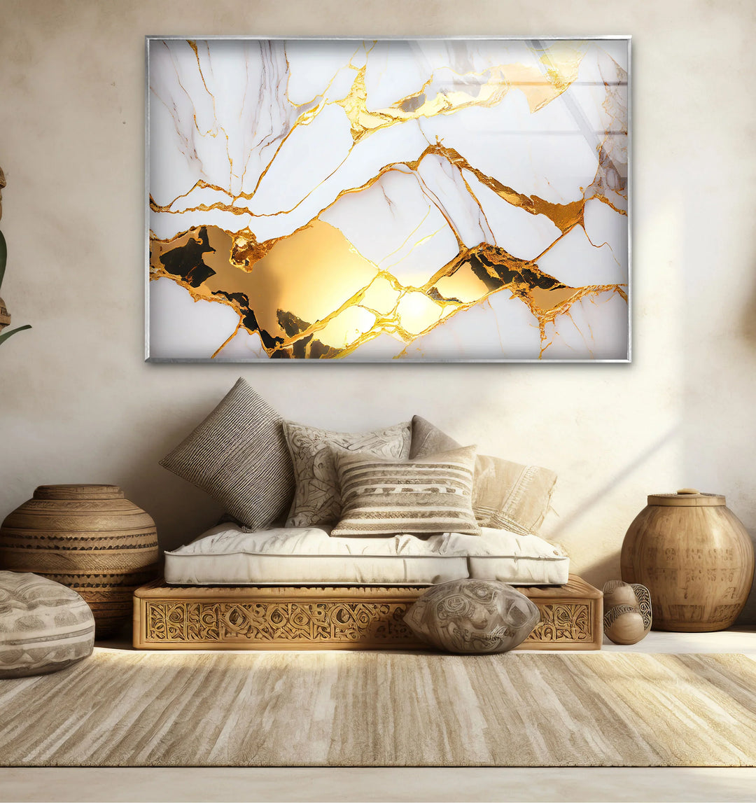 White and Gold Marble Wall Art – Luxury Glass Print for Elegant Interiors - MyPhotoStation