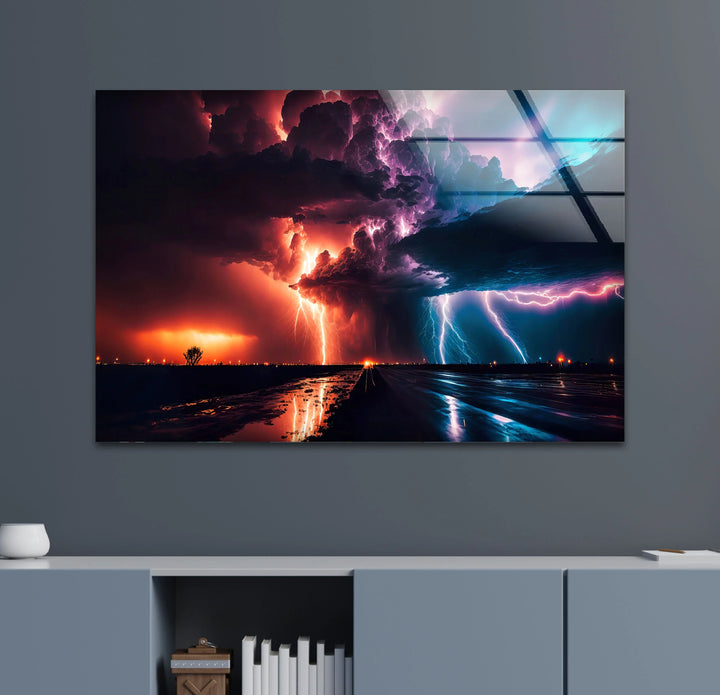 Lightning Storm Wall Art – Dramatic Thunderstorm Glass Print for Modern Decor - MyPhotoStation