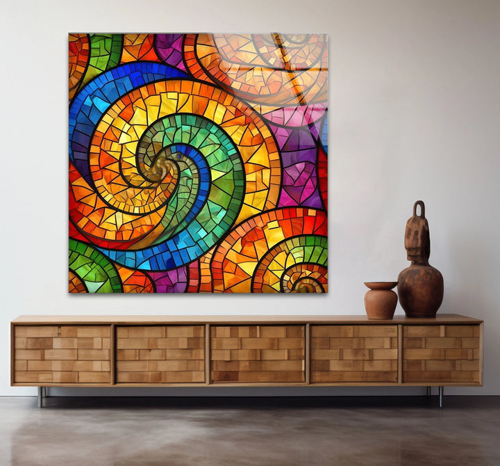 Colorful Spiral Stained Glass Wall Art – Vibrant Abstract Glass Decor - MyPhotoStation