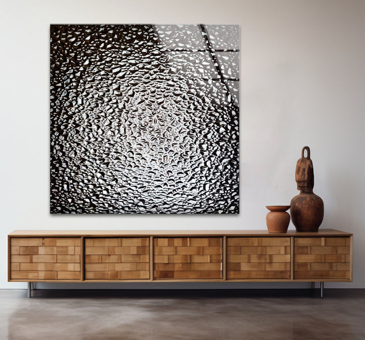 Monochrome Wandkunst aus zerbrochenem Glas – Abstrakter Textur-Glasdruck