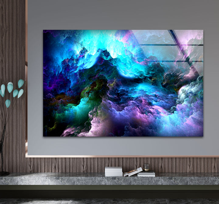 Cosmic Dreamscape Wall Art – Abstract Nebula Cloud Glass Print