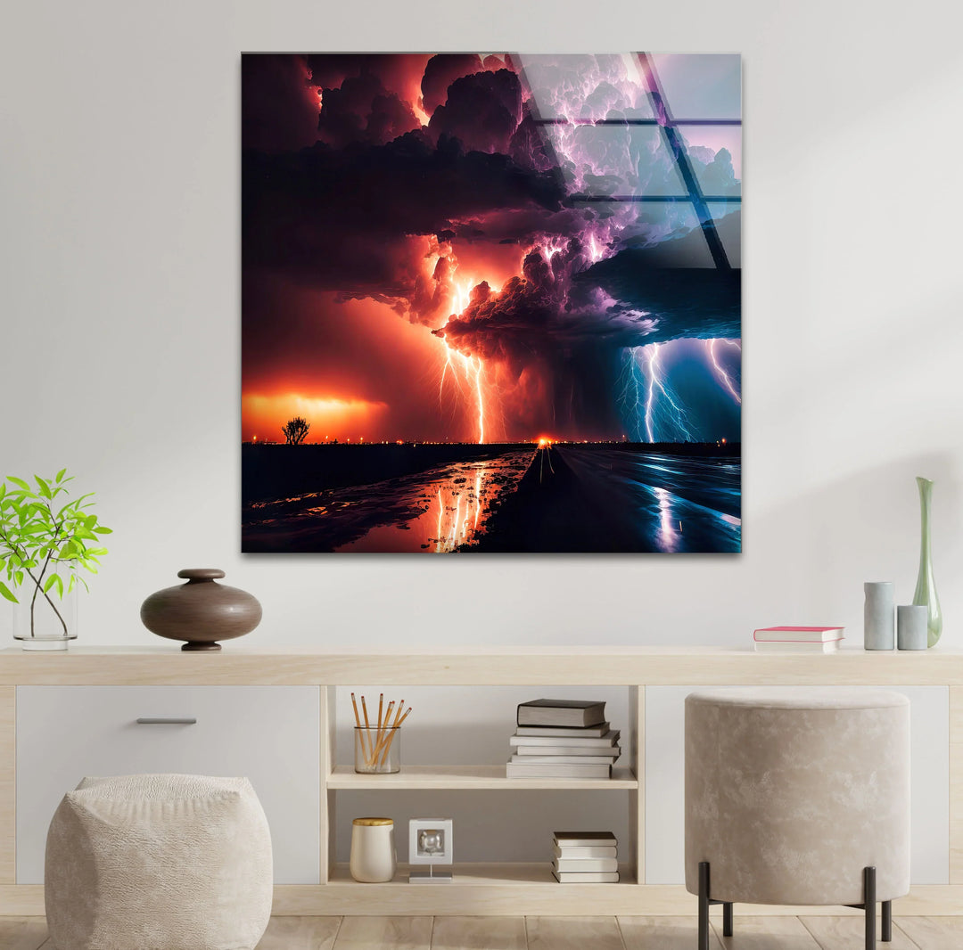 Lightning Storm Wall Art – Dramatic Thunderstorm Glass Print for Modern Decor - MyPhotoStation