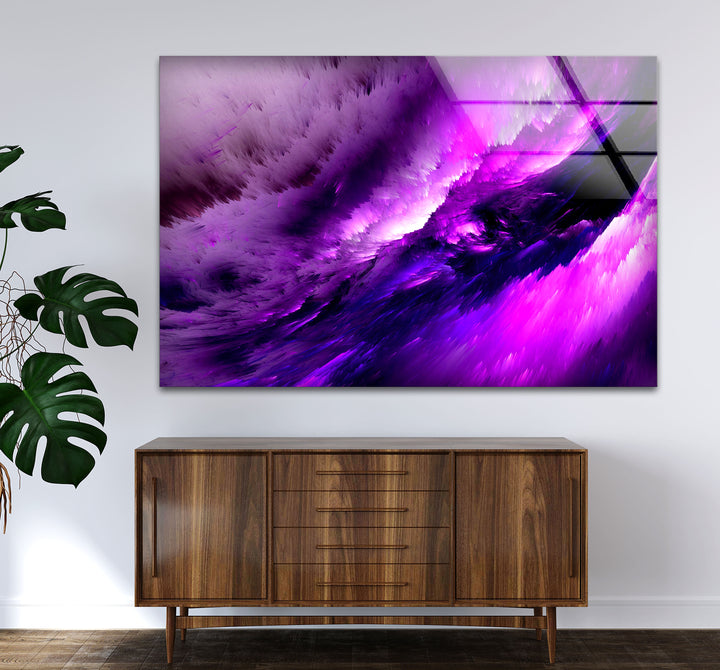 Violet Cosmic Storm Wall Art – Abstract Purple Energy Glass Print