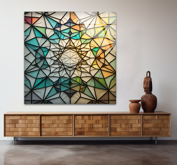 Geometrische Wanddekoration aus Buntglas – Modernes abstraktes Design, elegantes Wohndekor 