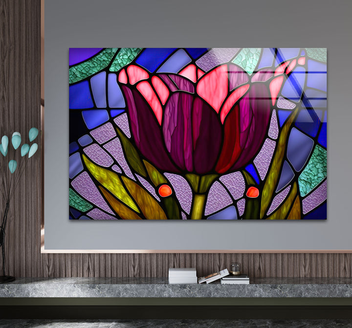 Stained Glass Tulip Wall Art – Vibrant Floral Glass Panel Decor