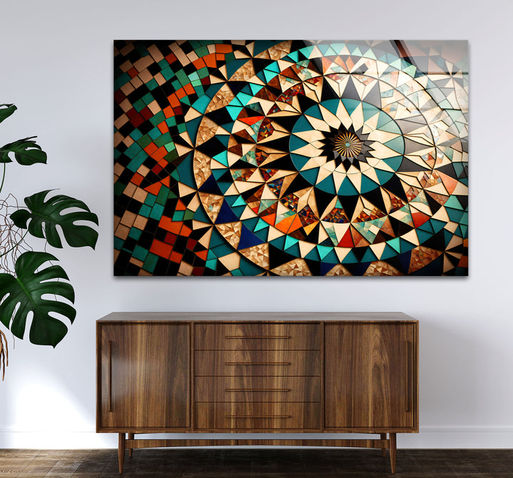 Moroccan Star Mosaic Glass Wall Art – Boho Geometric Mandala Decor