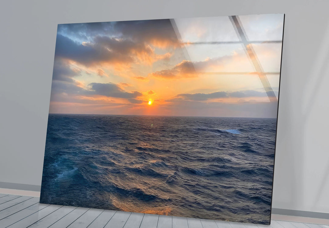 Ocean Horizon Sunset Wall Art – Serene Coastal View Tempered Glass Print - MyPhotoStation