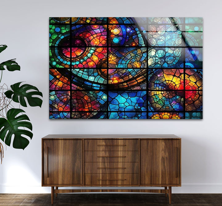 Kosmische Buntglas-Wandkunst – Von der Galaxie inspiriertes Fensterdesign, himmlisches Dekor 