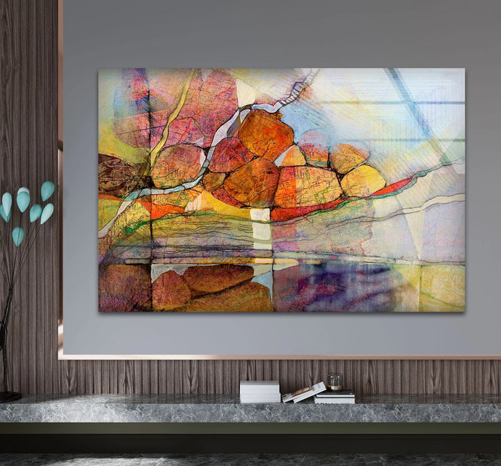 Abstract Stone Reflection Glass Wall Art – Nature-Inspired Earthy Tones - MyPhotoStation