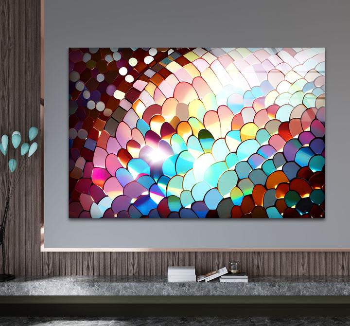 Rainbow Scale Glass Wall Art – Iridescent Abstract Decor Panel