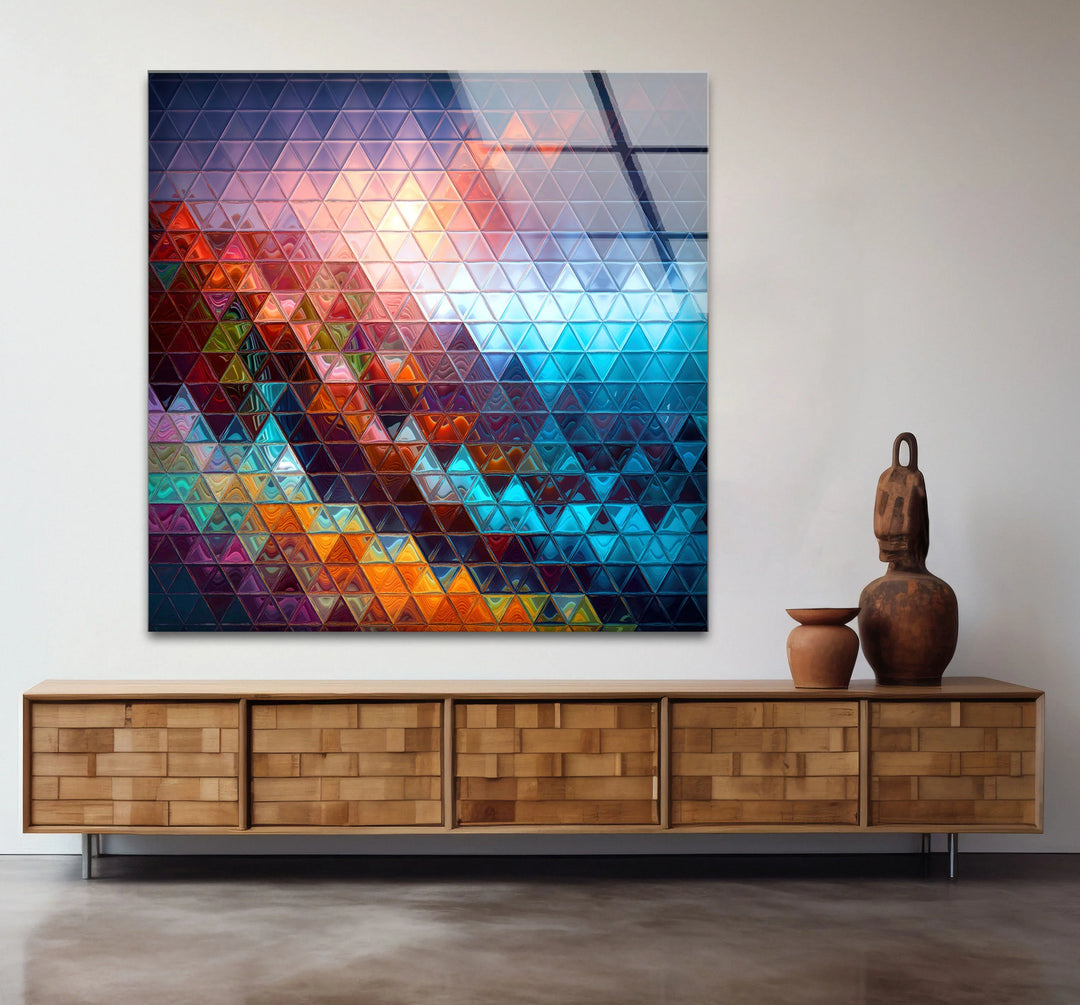 Geometric Prism Glass Wall Art – Colorful Triangle Mosaic for Modern Decor - MyPhotoStation