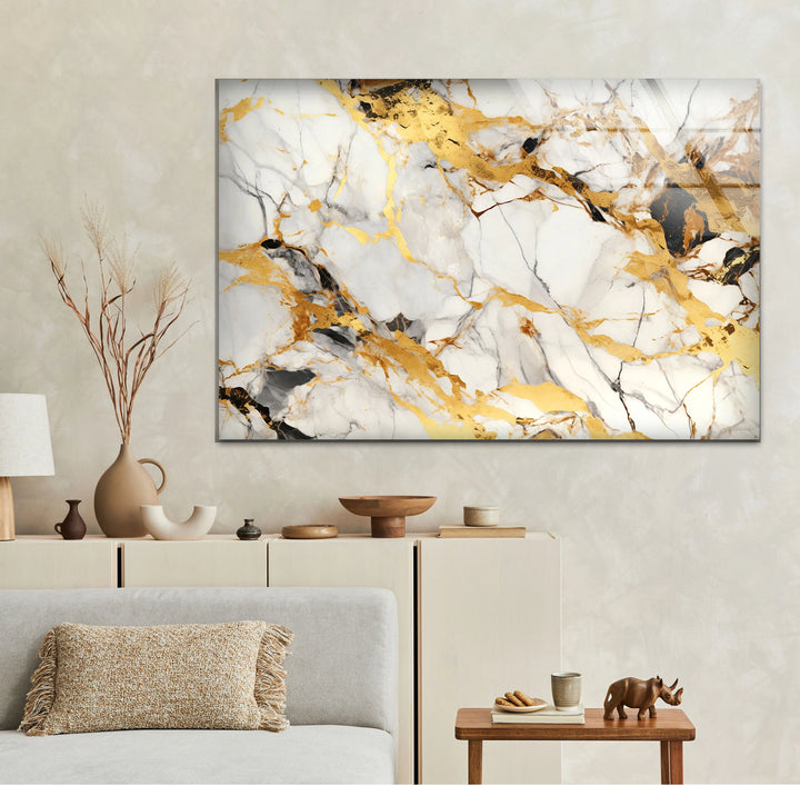 White Gold Marble Wall Art – Elegant Glass Print with Luxe Veined Texture for Modern Interiors - MyPhotoStation