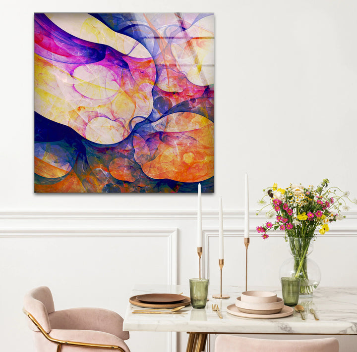 Color Swirl Abstract Glass Wall Art – Vibrant Purple, Yellow & Blue Modern Decor - MyPhotoStation