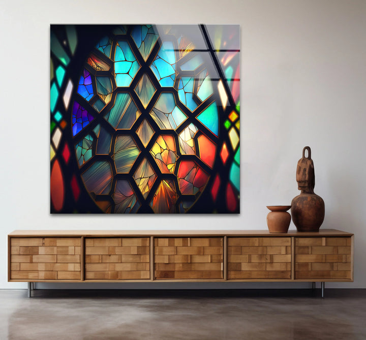 Stained Glass Window Wall Art – Vibrant Geometric Light Reflections - MyPhotoStation