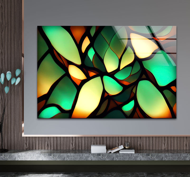 Green Leaf Glass Wall Art – Organic Abstract Nature-Inspired Panel