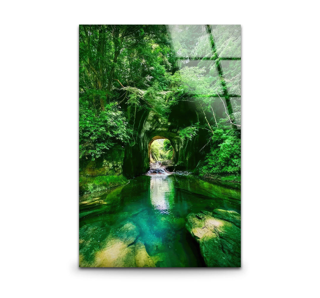 Emerald Forest Tunnel Wall Art – Lush Nature Glass Print for Zen Home Decor - MyPhotoStation