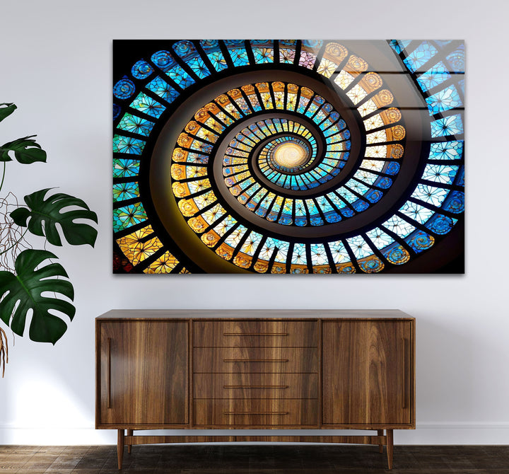 Spiral Stained Glass Window Art – Vibrant Mosaic Spiral for Home Decor