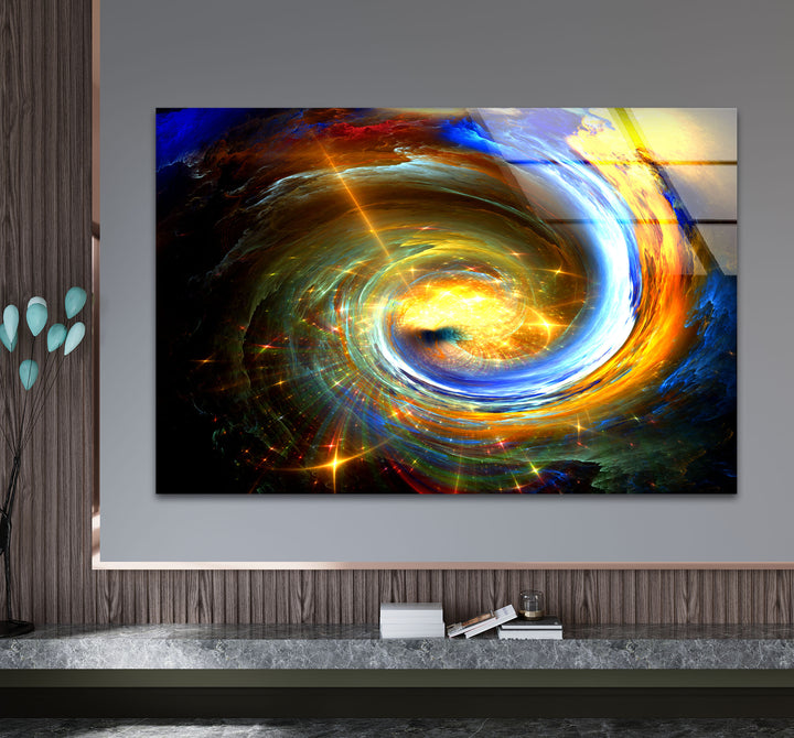 Galactic Vortex Wall Art – Spiral Energy Cosmos Glass Print Décor