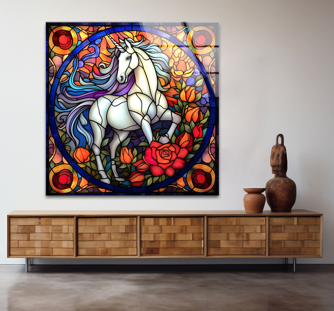 Majestic Unicorn Stained Glass Wall Art – Fantasy-Inspired Home Decor