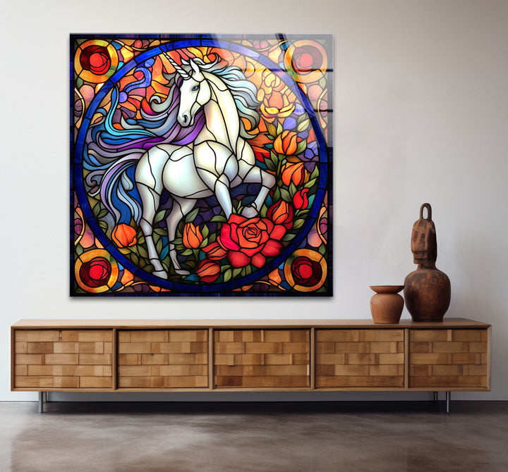Majestic Unicorn Stained Glass Wall Art – Fantasy-Inspired Home Decor