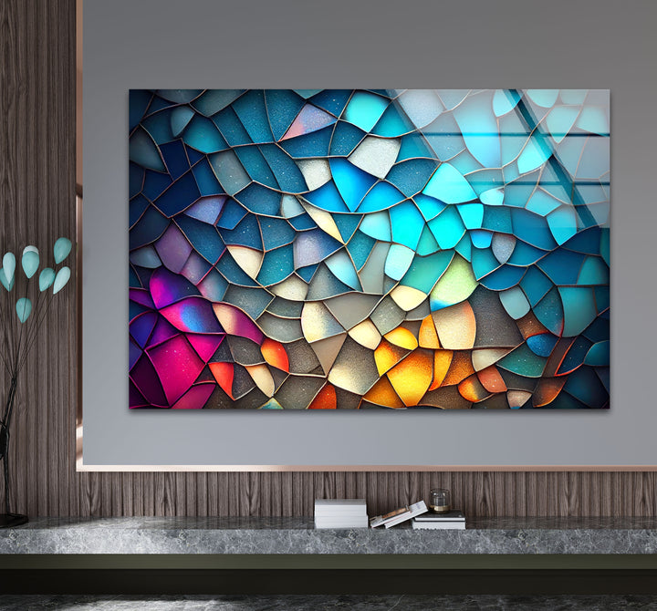 Schimmernde Prisma-Mosaik-Glaswandkunst – Strahlende abstrakte Scherben 