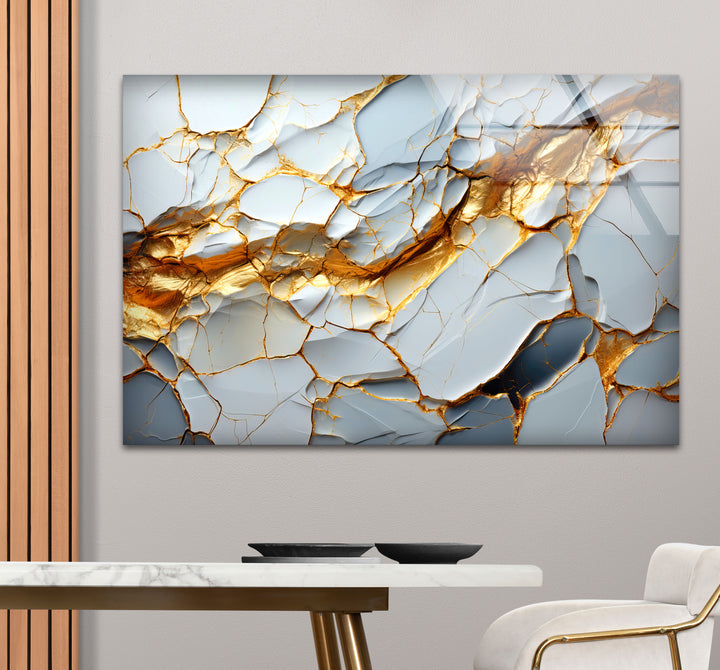 Golden Vein Marble Glass Wall Art – Luxury Abstract Stone Design for Modern Interiors