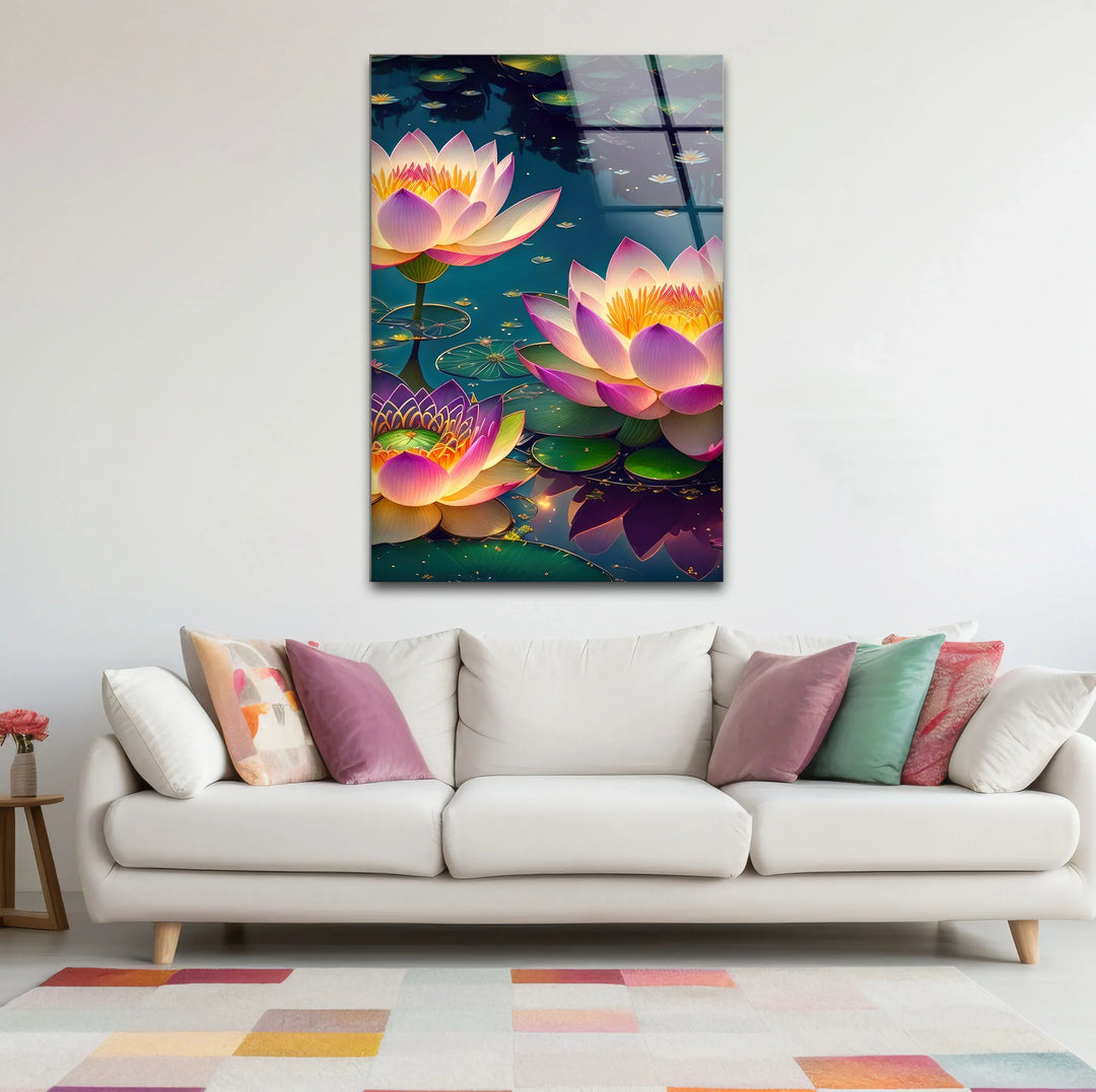 Lotus Flower Wall Art – Serene Water Lily Glass Print, Peaceful Nature Decor for Home & Spa - MyPhotoStation