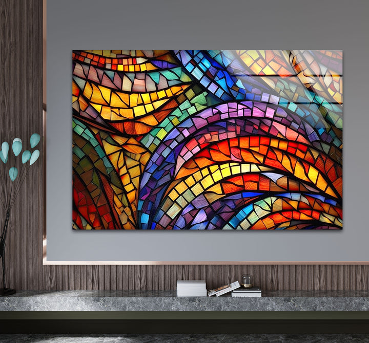Lebendige Buntglas-Wandkunst – Farbenfrohes abstraktes Mosaik-Design