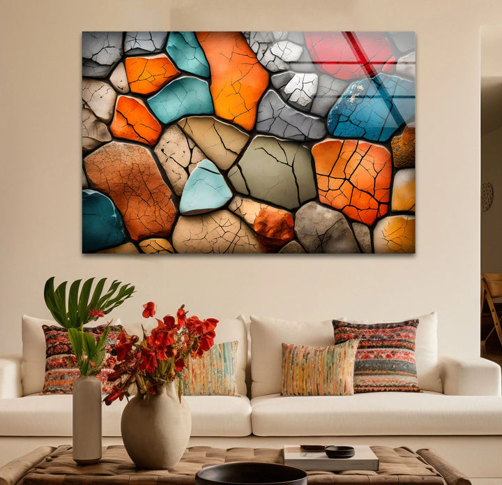 Colorful Stone Mosaic Wall Art – Cracked Texture Abstract Glass Print - MyPhotoStation