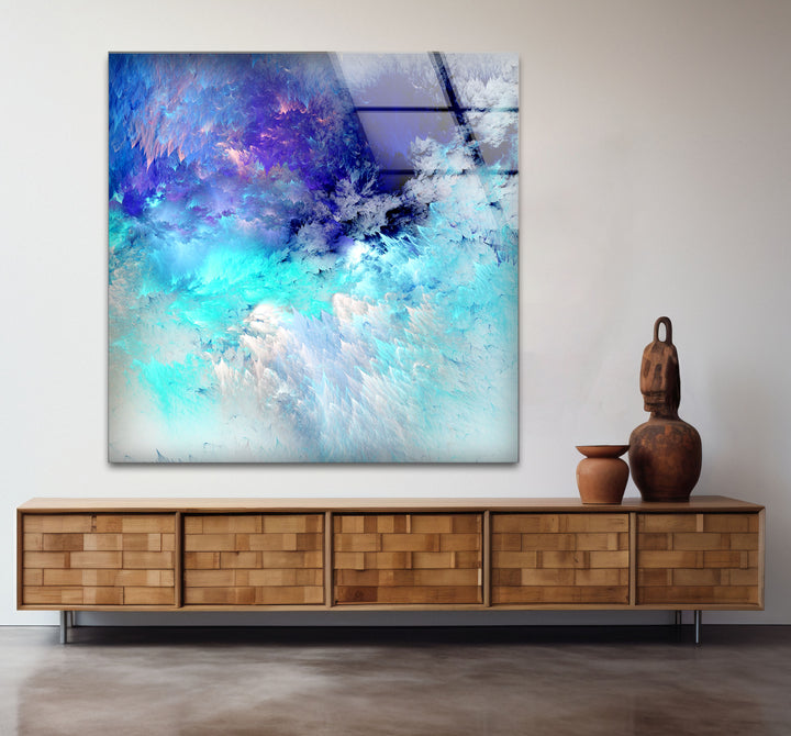 Icy Blue Dream Wall Art – Abstract Frosted Cloud Glass Print