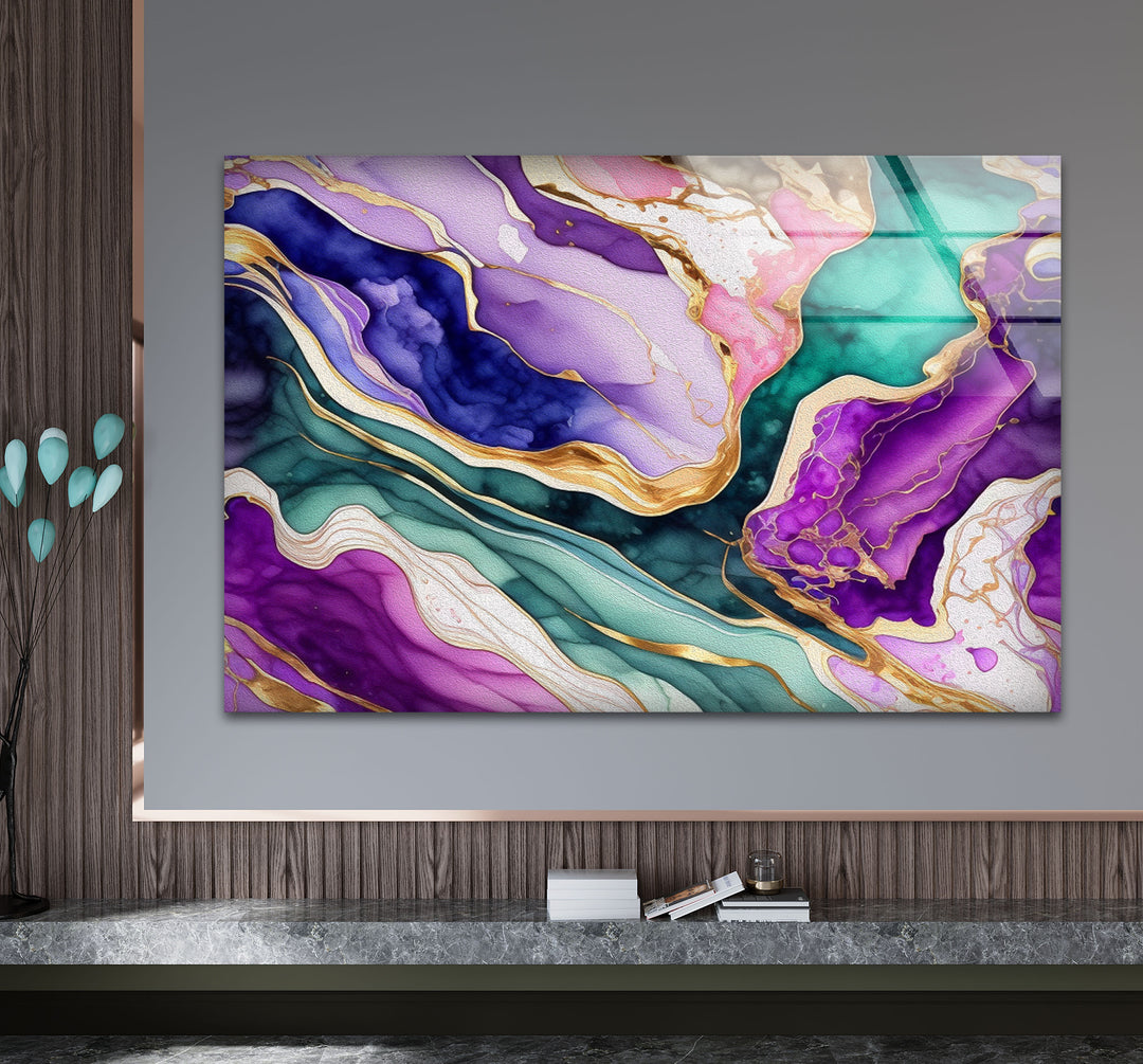 Colorful Geode Marble Wall Art – Abstract Crystal Glass Print for Interiors