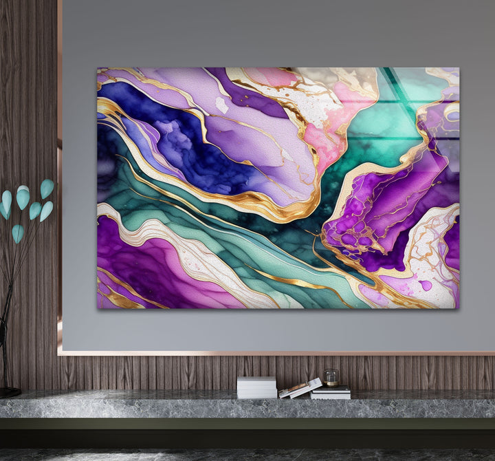 Colorful Geode Marble Wall Art – Abstract Crystal Glass Print for Interiors